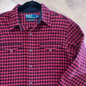 Polo by Ralph Lauren Men’s Red Buffalo Check Classic Western Flannel Shirt Small